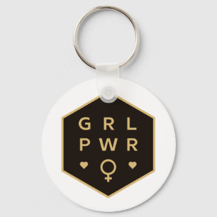 Girl Power Black Colourful Graphic Design Keychain