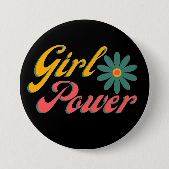 Girl Power Colourful Retro Design 3 Inch Round Button (Front)