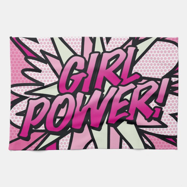 GIRL POWER Comic Book Pop Art Kitchen Towel (Horizontal)