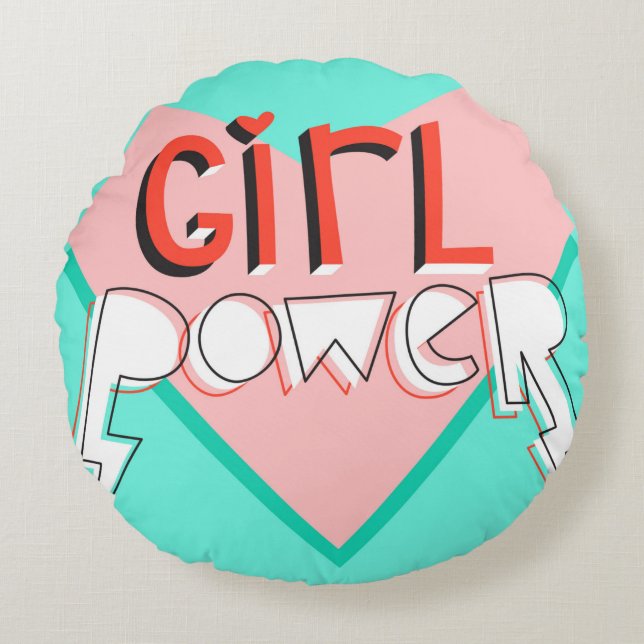 Girl power. Cute design with bright graphic slogan Round Pillow (Front)