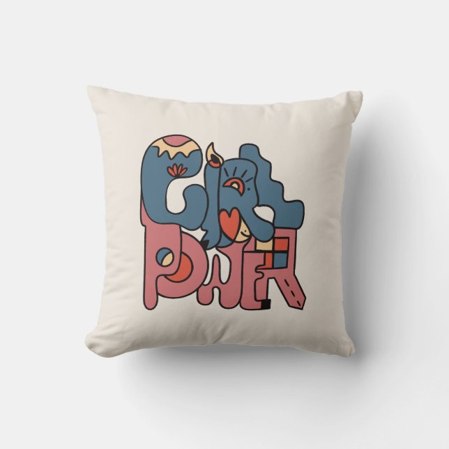 Girl Power Double Sided Throw Pillow (Front)