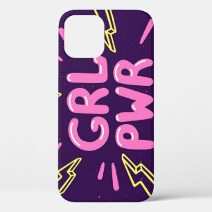 Girl power feminist slogan, violet background. iPhone 12 case