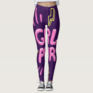 Girl power feminist slogan, violet background. leggings
