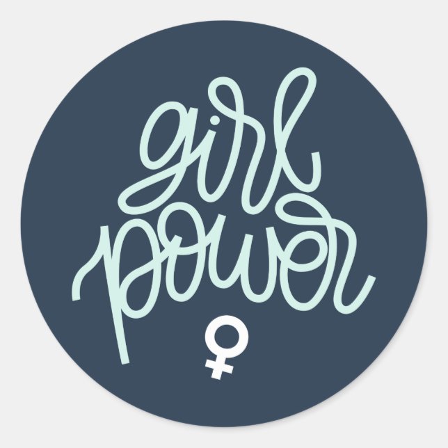 "Girl Power" Feminist Themed Classic Round Sticker (Front)