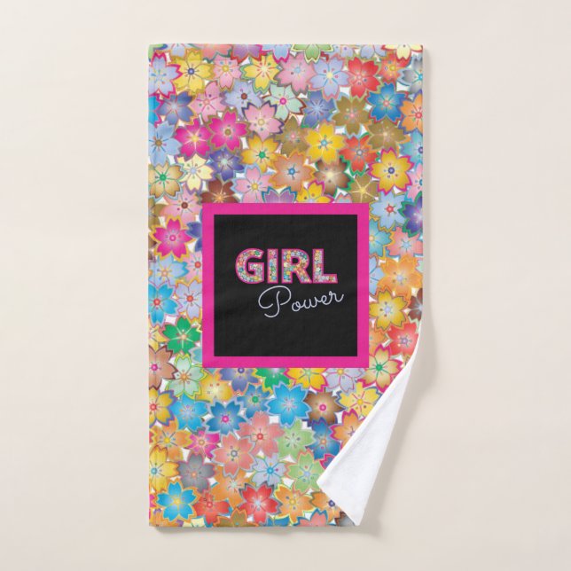 Girl Power | Fille rose belles femmes Fleurs sauva (Serviette à main)