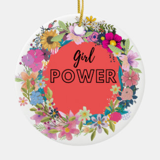 Girl Power Floral Design Ceramic Ornament