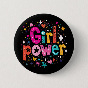 Girl Power Floral Heart Button