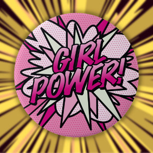 GIRL POWER Fun Pink Comic Book Pop Art 4 Inch Round Button