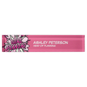 GIRL POWER Fun Retro Comic Book Pink Nameplate