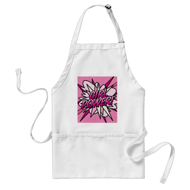 GIRL POWER Fun Retro Comic Book Pink Standard Apron (Front)
