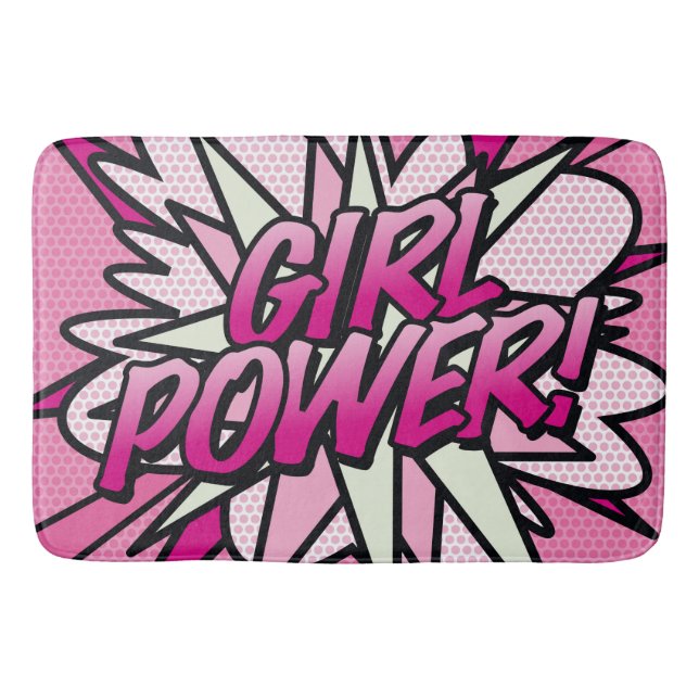 GIRL POWER Fun Retro Comic Book Pop Art Bath Mat (Front)
