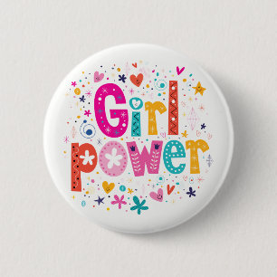 Girl Power Glossy Pink and White 2 Inch Round Button