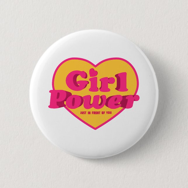 Girl Power Heart Shaped Typographic Design Quote 2 Inch Round Button (Front)