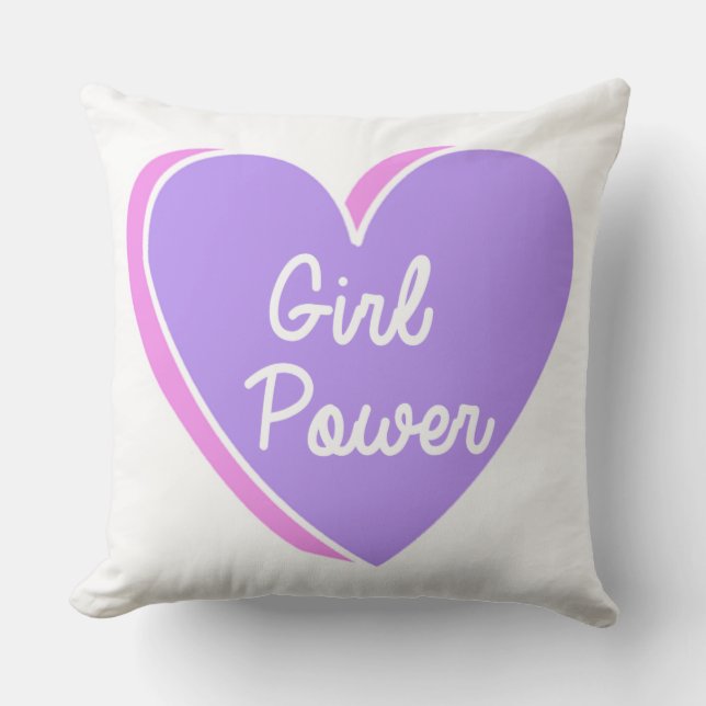 Girl Power Heart Throw Pillow (Front)