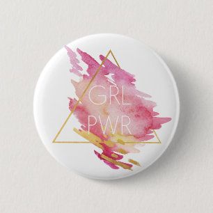 Girl Power in Pink & Gold - Abstract Watercolor 2 Inch Round Button