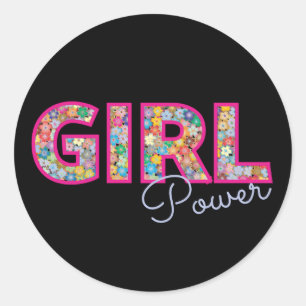 Girl Power   Pink Girly Beautiful Wildflower Women Classic Round Sticker
