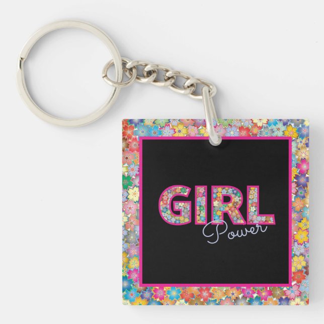 Girl Power | Pink Girly Beautiful Wildflower Women Keychain (Front)