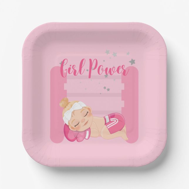 Girl power pink  paper plate (Front)