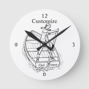 Girl Power Sculling Boat Thunder_Cove Round Clock