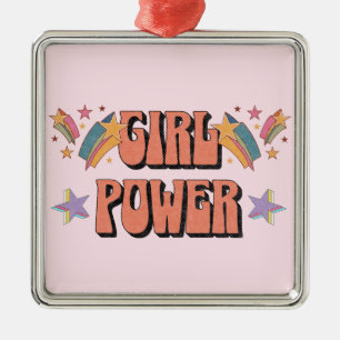 Girl Power text design with stars Metal Ornament