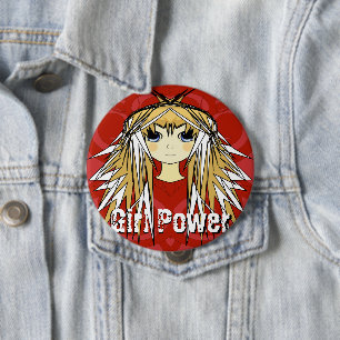 Girl Power Ultra Cute Blonde Anime Red Power 4 Inch Round Button