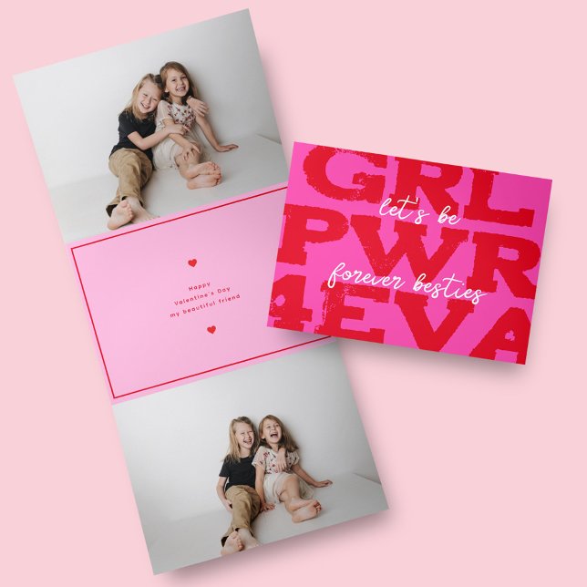 Girl Power Valentines Day With Photos Trifold Card (Creator Uploaded)