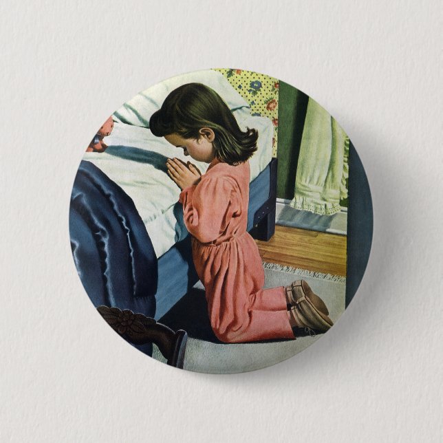 Girl Praying at Bedtime, the Lord's Prayer 2 Inch Round Button (Front)