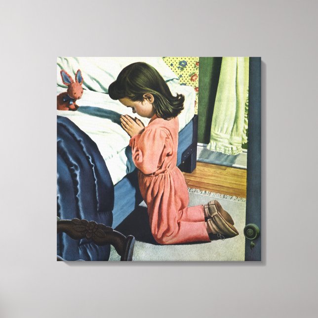 Girl Praying at Bedtime, the Lord's Prayer Canvas Print (Front)