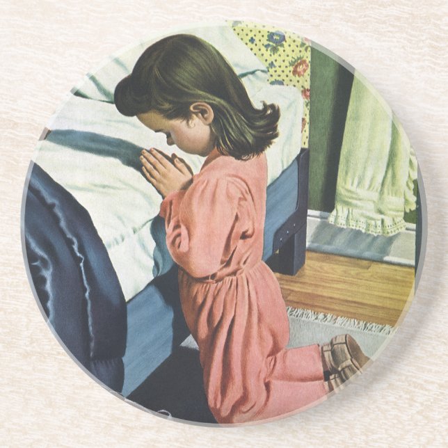Girl Praying at Bedtime, the Lord's Prayer Coaster (Front)
