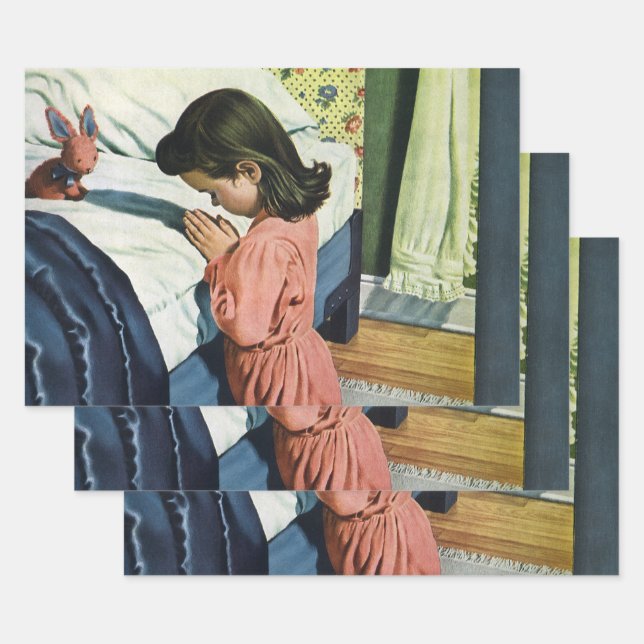Girl Praying at Bedtime, the Lord's Prayer Wrapping Paper Sheet (Set)