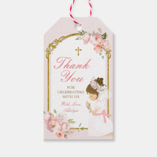 Girl Praying Gold First Holy Communion Curly Hair Gift Tags