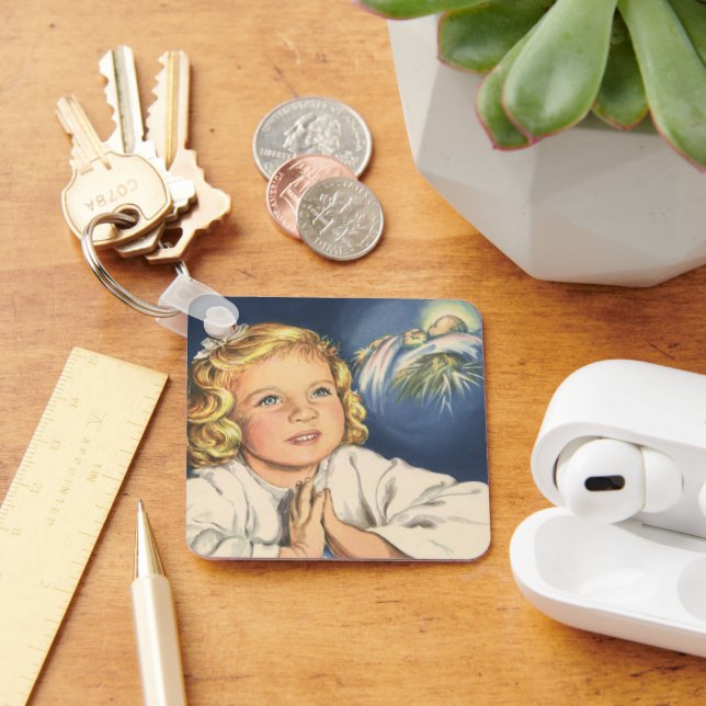 Girl Praying to Jesus Christ, Bedtime Prayers Keychain (Desk)