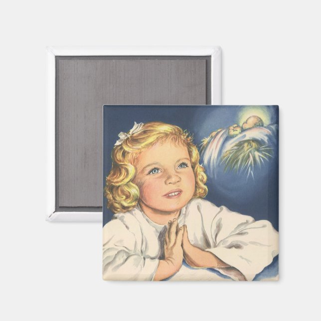 Girl Praying to Jesus Christ, Bedtime Prayers Magnet (Front/Back)