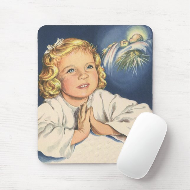 Girl Praying to Jesus Christ, Bedtime Prayers Mouse Pad (With Mouse)