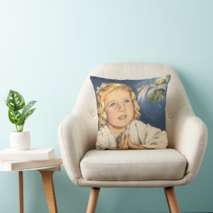 Girl Praying to Jesus Christ, Bedtime Prayers Throw Pillow