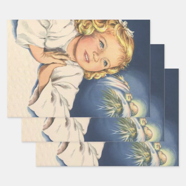Girl Praying to Jesus Christ, Bedtime Prayers Wrapping Paper Sheet (Set)