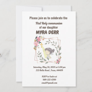 Girl praying to jesus cross first communion invitation