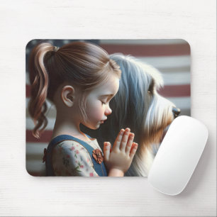 Girl Praying With Bearded Collie Mouse Pad