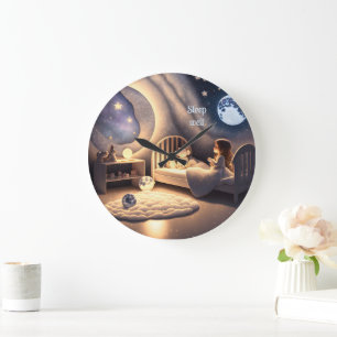 Girl prays in moonlight and by starlight, custom large clock