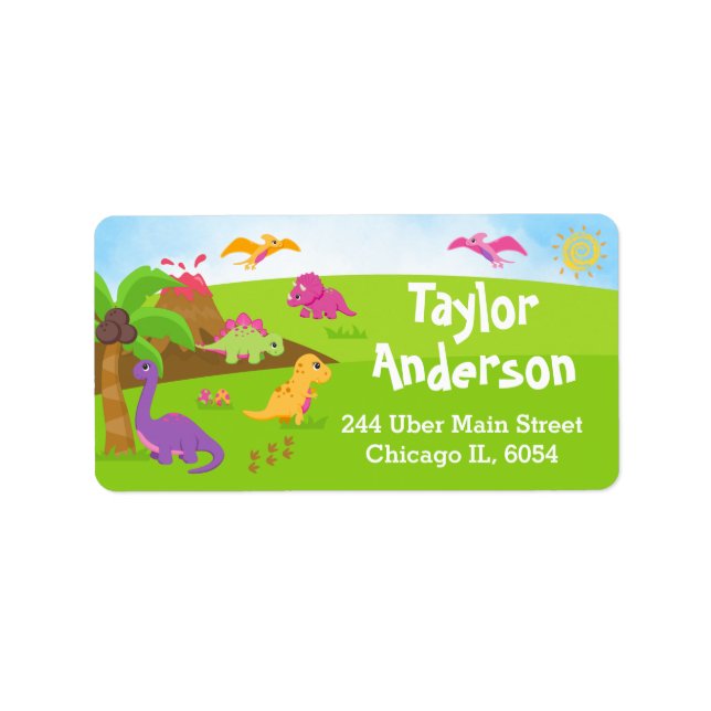 Girl Prehistoric Cute Dinosaurs Label (Front)