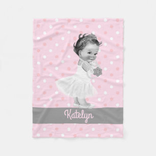 Girl Princess Nursery Personalized Pink Polka Dots Fleece Blanket