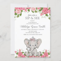 Girl Princess Tiara Elephant Pink Floral Sip See