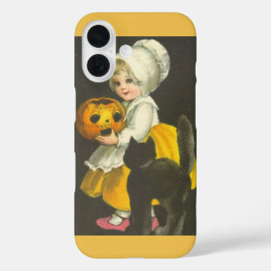 Girl Pumpkin Cat Vintage Halloween iPhone 16 Case