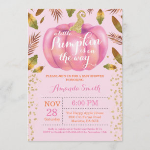 Girl Pumpkin Fall Baby Shower Invitation Gold