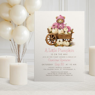 Girl Pumpkin Fall Bear Baby Shower Invitation