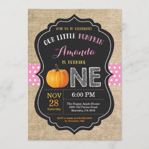 Girl Pumpkin First Birthday Invitation Burlap