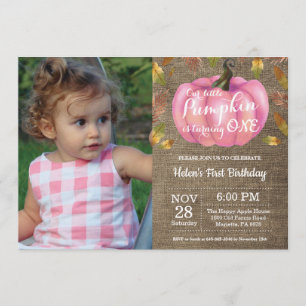 Girl Pumpkin First Birthday Invitation Pink