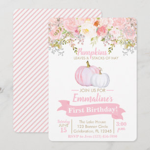Girl Pumpkin Floral Garden Birthday Invitation