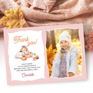 Girl Pumpkin Patch Bows Birthday Party Thank You Card