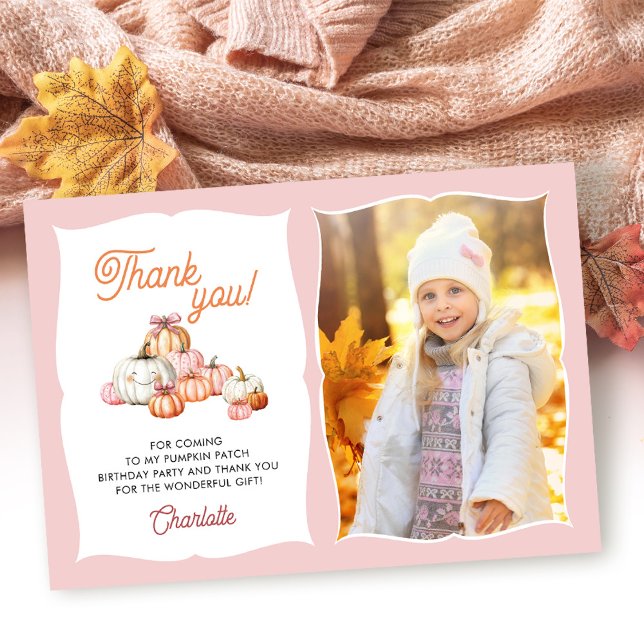 Girl Pumpkin Patch Bows Birthday Party Thank You Card (Creator Uploaded)